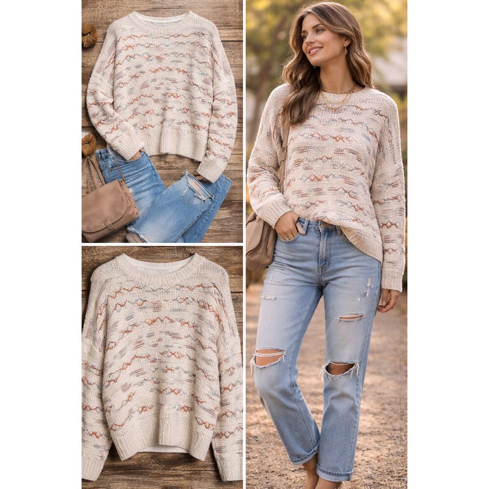 Altard State Women’s Medium Cream Textured Knit Sweater Boho SoftGirl Cottage